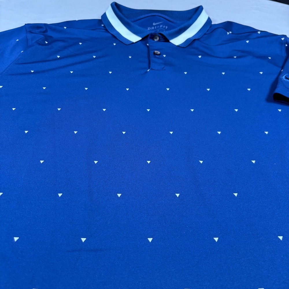 Nike Polo Shirt Mens XL Blue Dri-FIT Triangle Print Short Sleeve Golf Tee - Picture 5 of 12